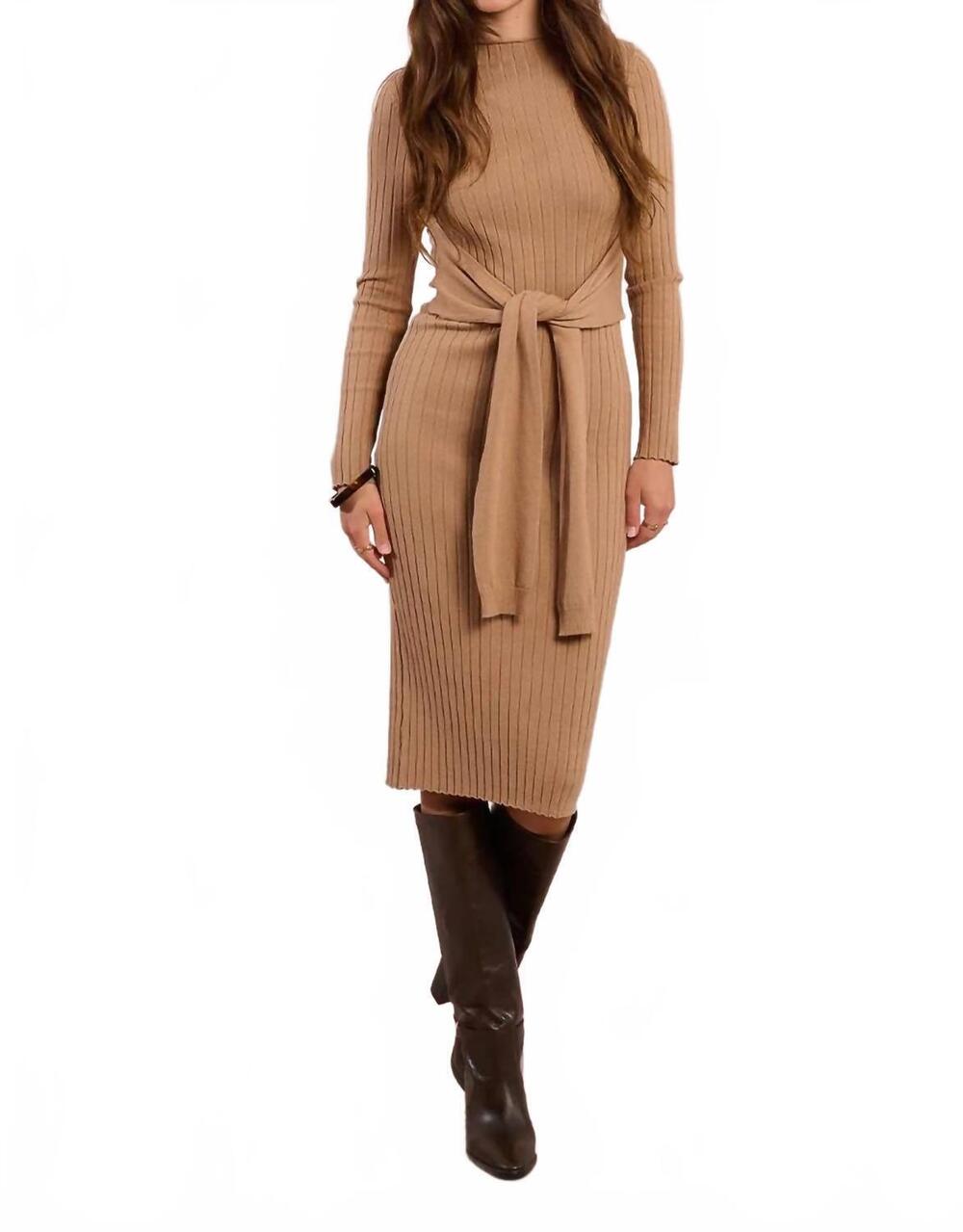 NEW MOLLY BRACKEN ribbed knit dress in beige